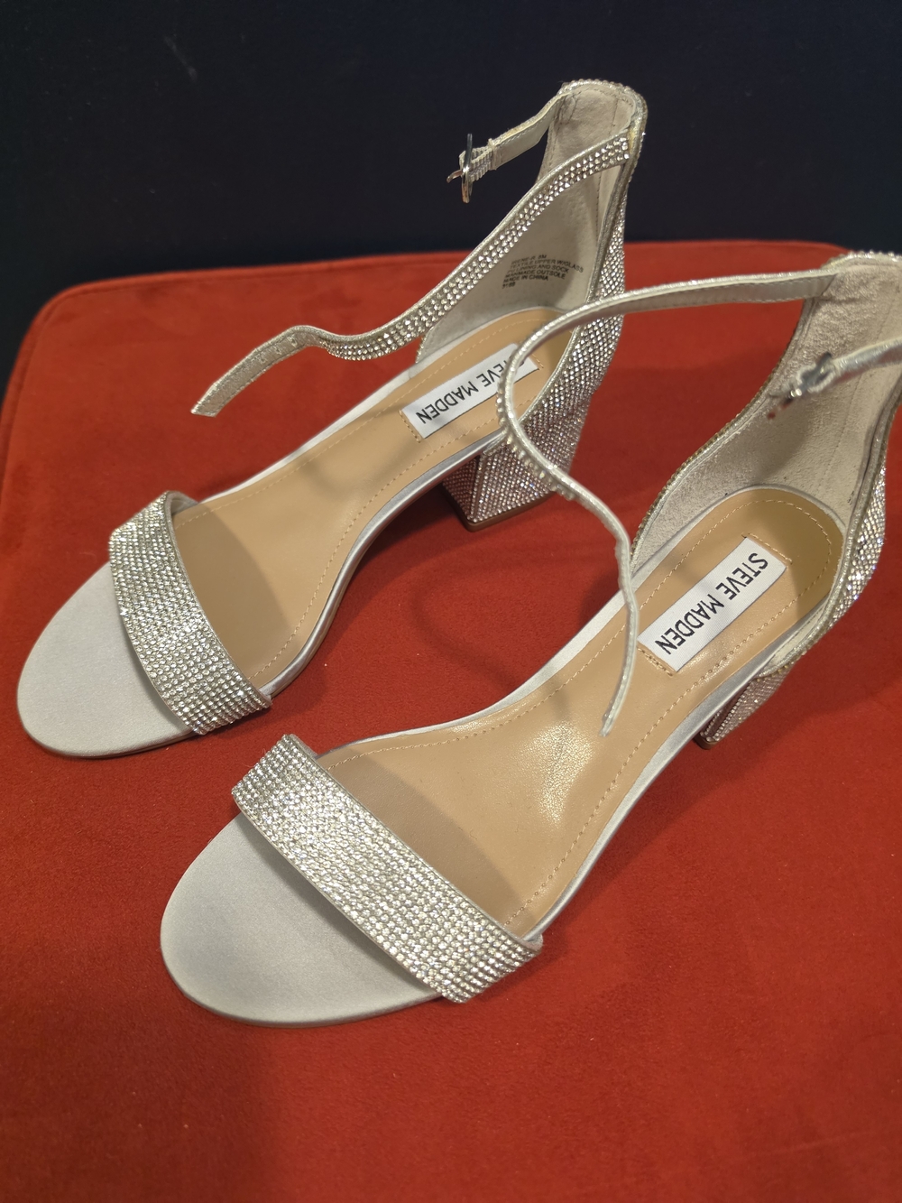 Irene-R Steve Madden Silver Crystal-Strap Block Heels